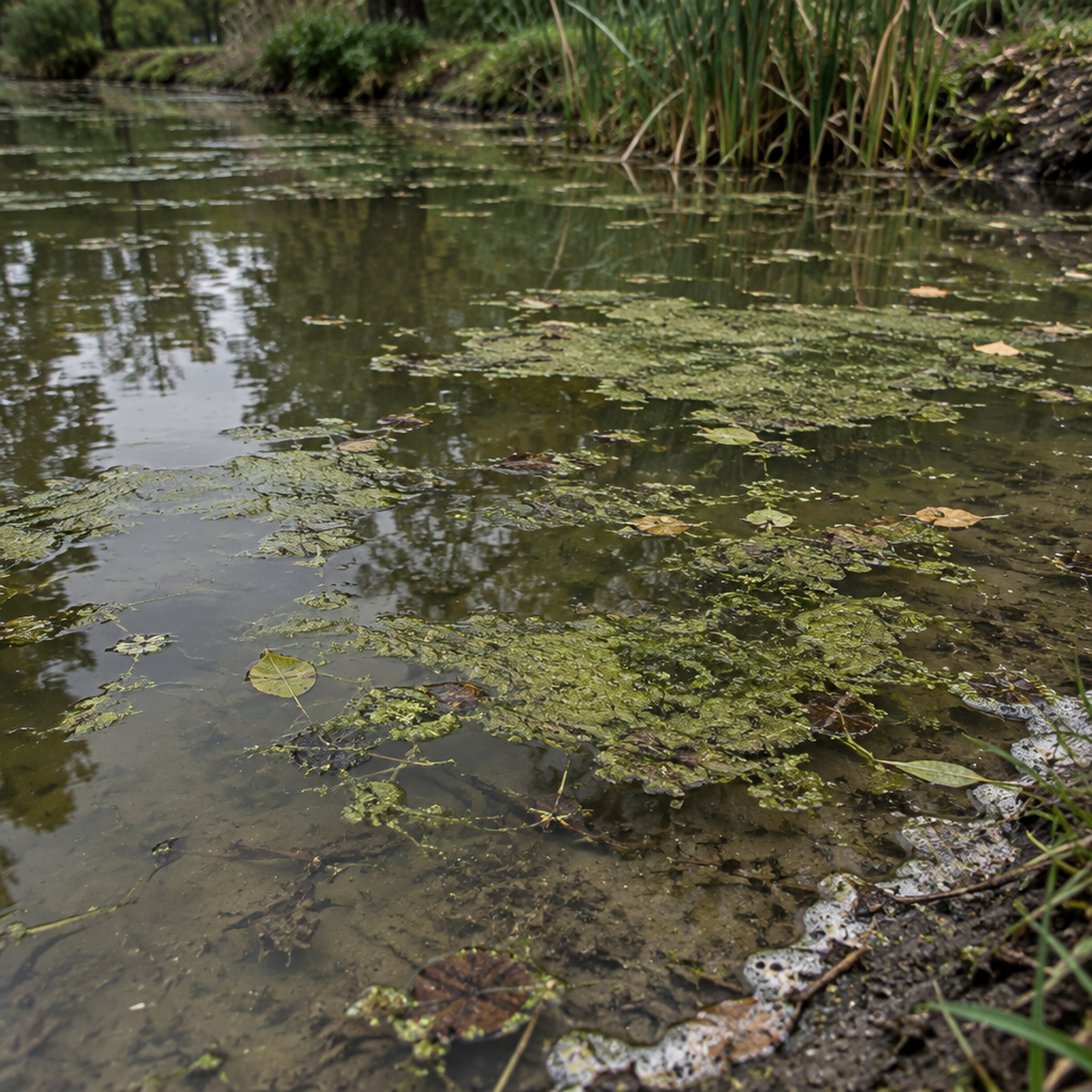 Trübes, algiges Teichwasser