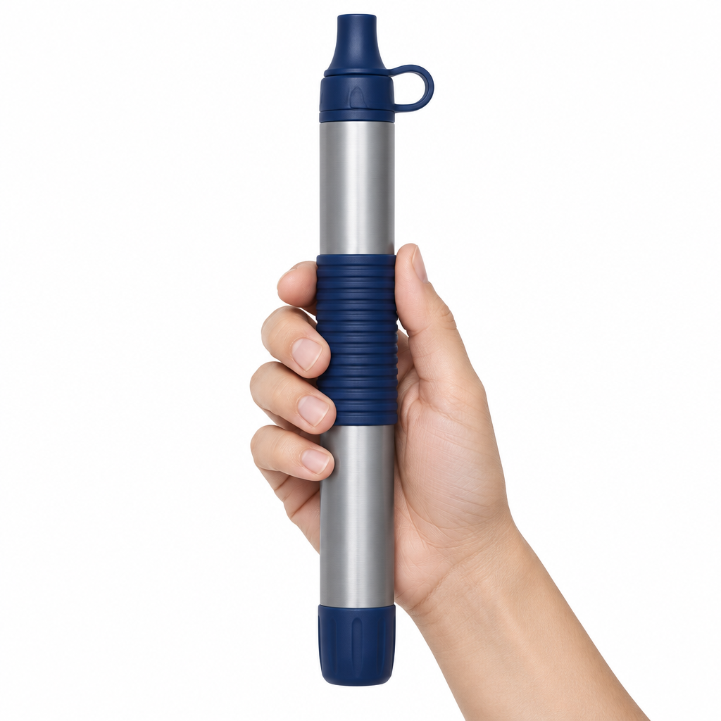 The AQUA-X1 held in one hand, showing its size