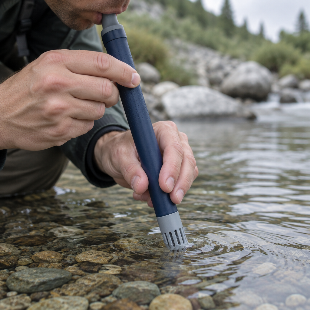 Drinking filtered water straight from a stream with the AQUA-X1
