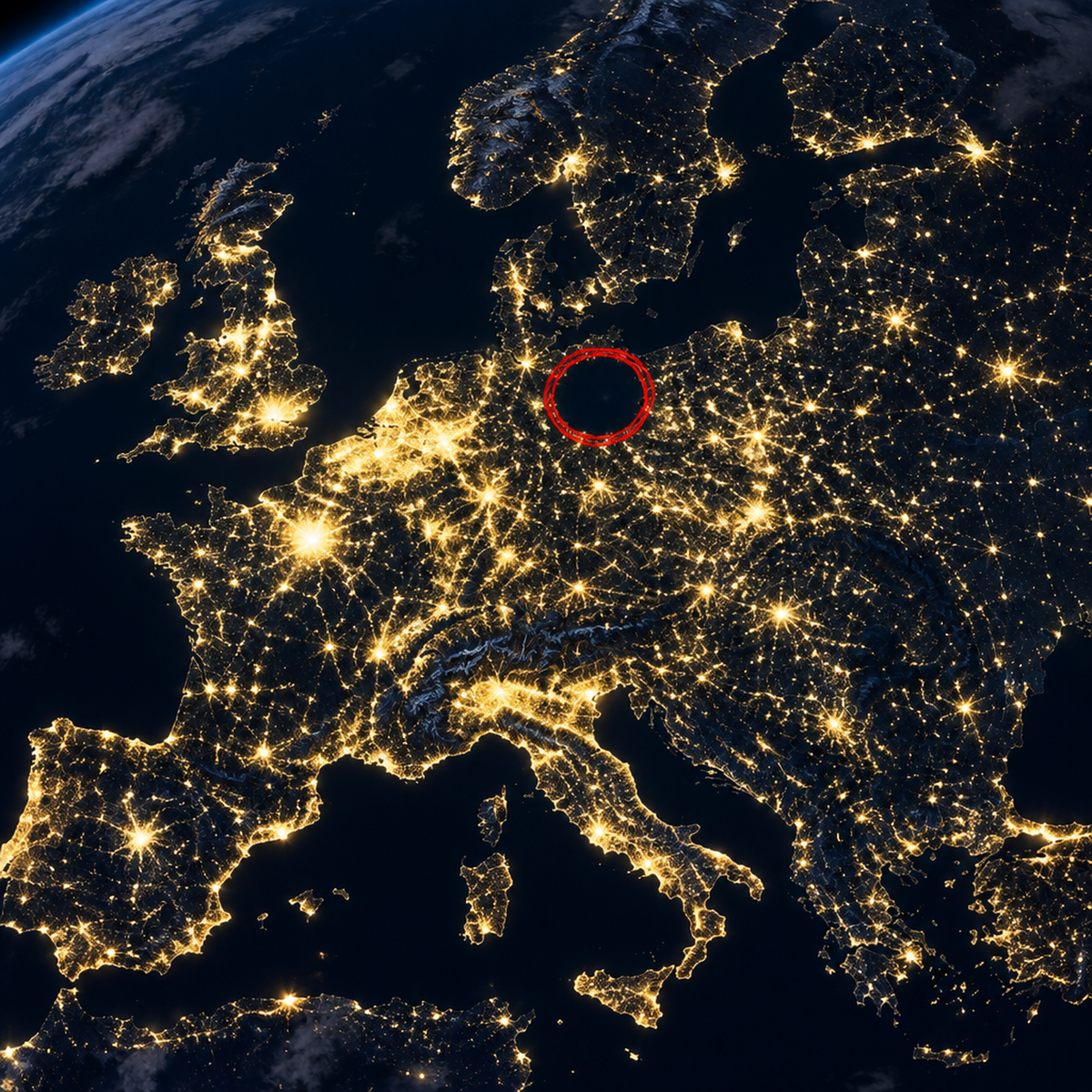 Europa bei Nacht, eine Region ohne Licht