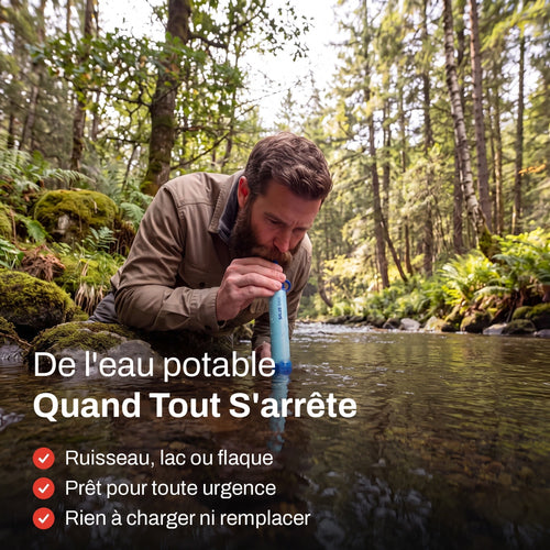 Boire directement au ruisseau avec la paille filtrante AQUA-X1