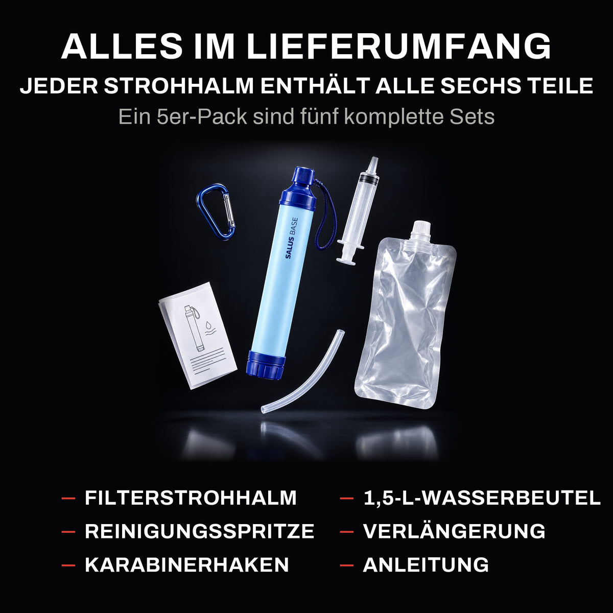 AQUA-X1 Notfall-Filterstrohhalm (1.500 L)