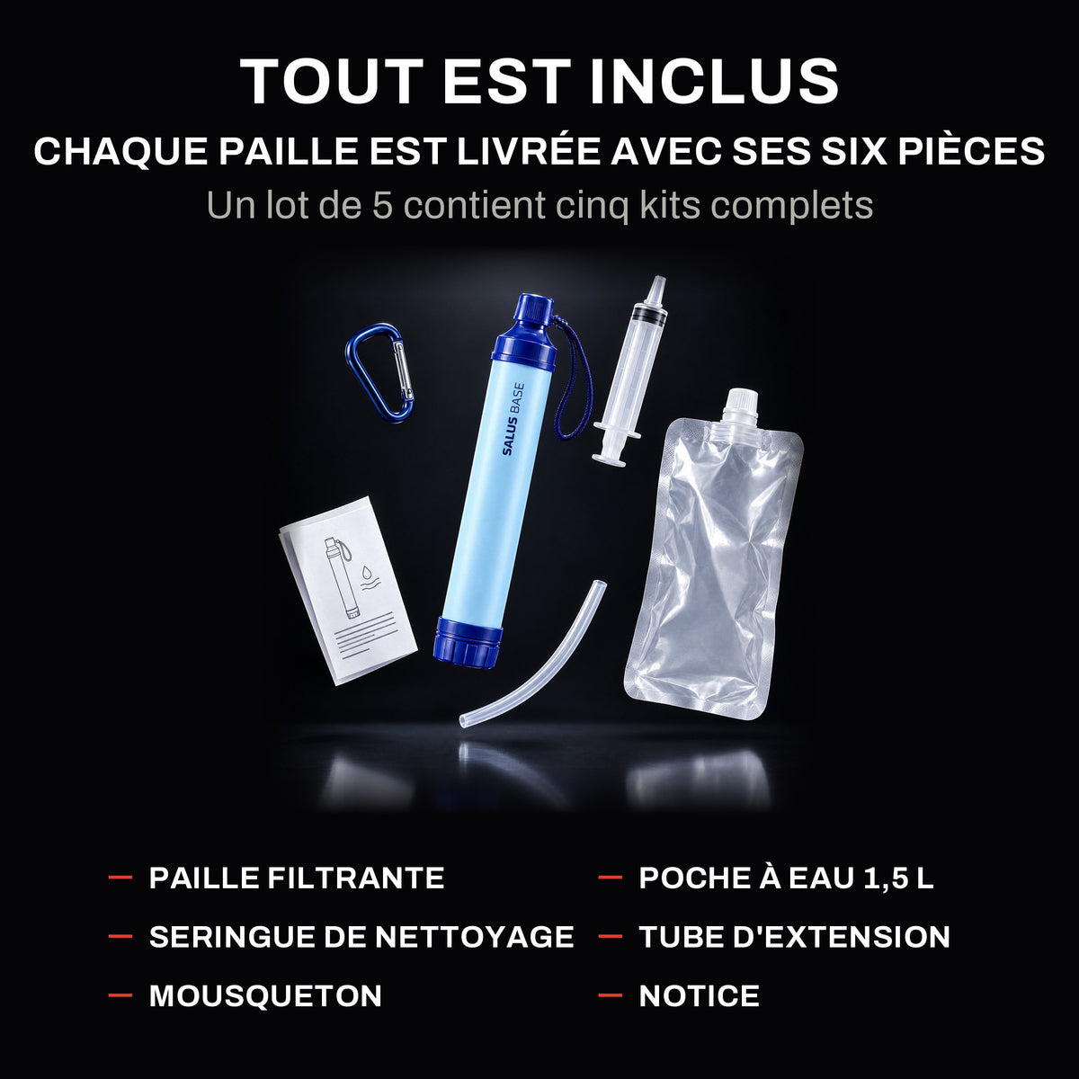 AQUA-X1 Paille filtrante d'urgence (1 500 L)
